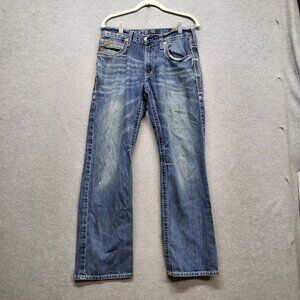 Ariat Men Jeans 30X32 Blue Denim Button Contrast Stitching 30" Inseam